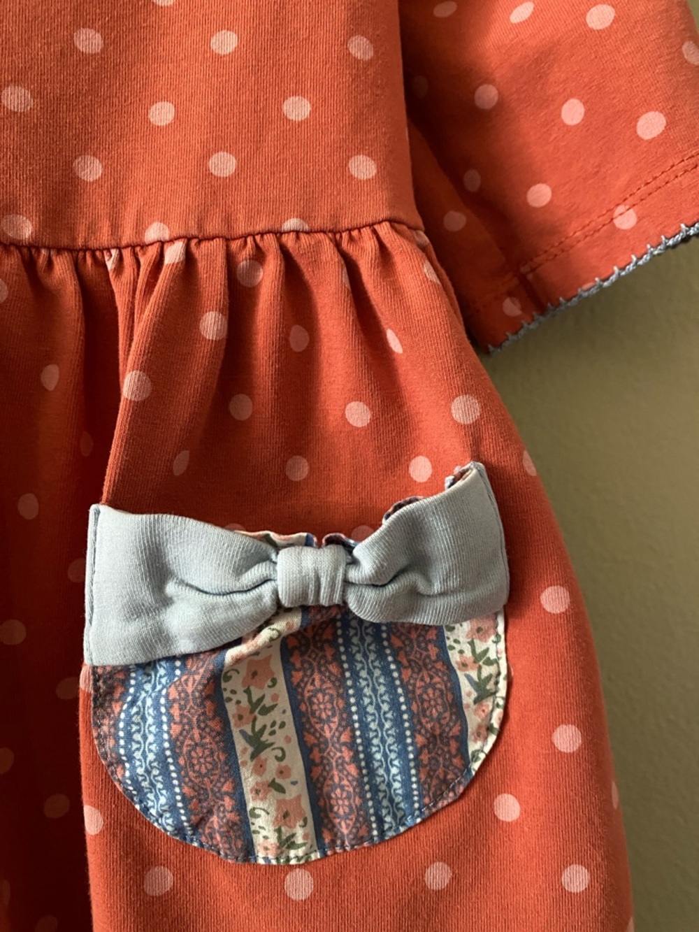 Matilda Jane Coral Pink Polka Dot Dress with Pocket Bow - Picture 5 of 5